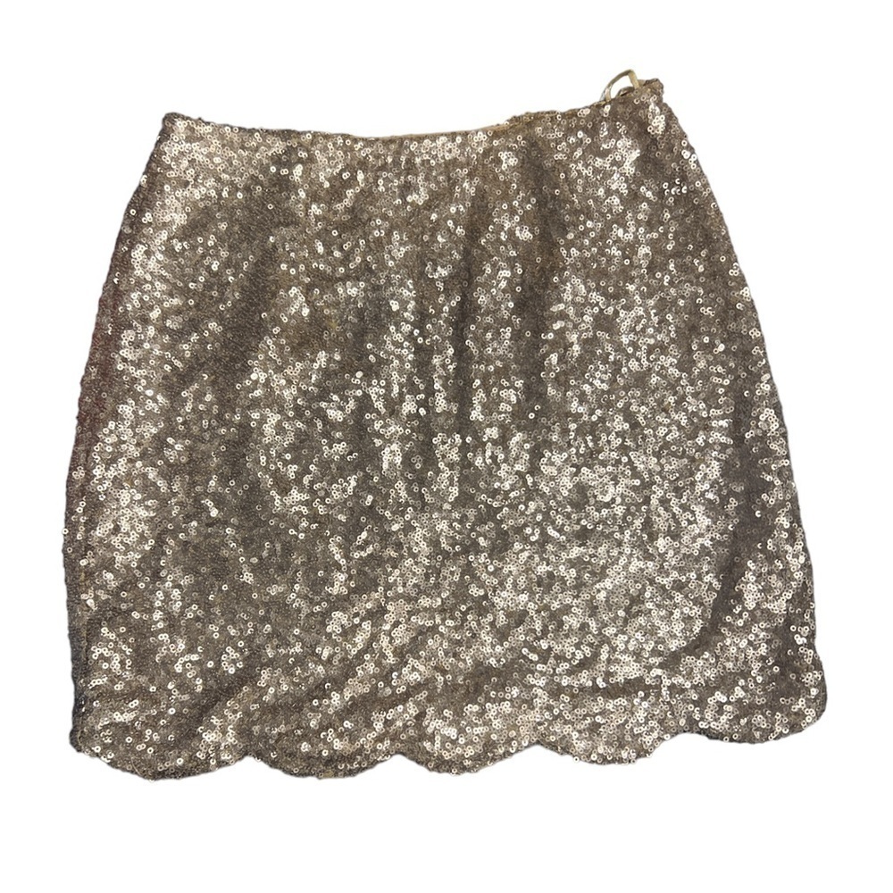 Tobi Sequin Scalloped Hem Mini‎ Skirt Champagne Gold Bronze XS TBS057-S